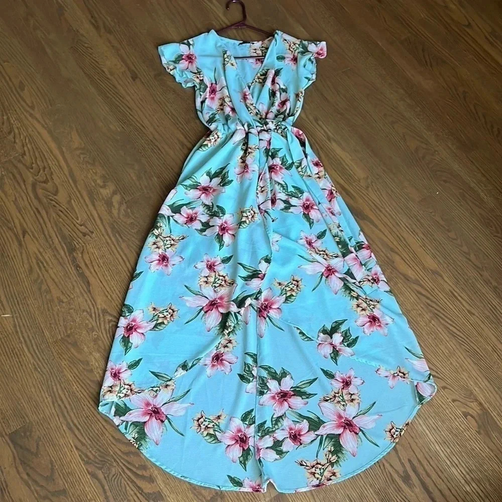 Scobe Floral high low faux wrap dress with side tie size Small
